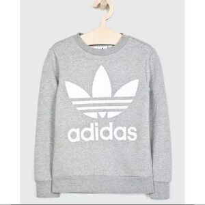 Adidas Originals Boys Sz M Gray White Big Trefoil Logo Crew Neck Sweatshirt